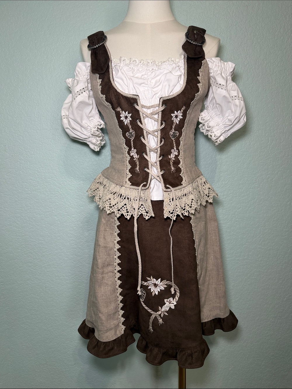 Vintage Landhaus C&A Bavarian Trachten Dirndl Set Sz XS/34 Oktoberfest RenFaire